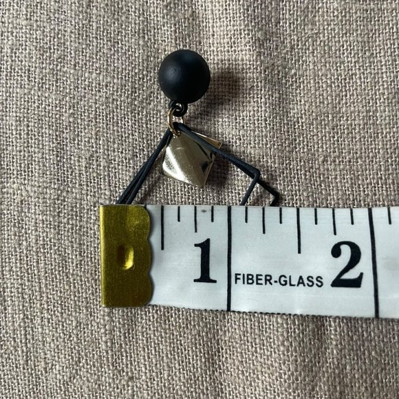 Geometric Abstract Drop Dangle State Earrings Black Gold - Picture 6 of 7